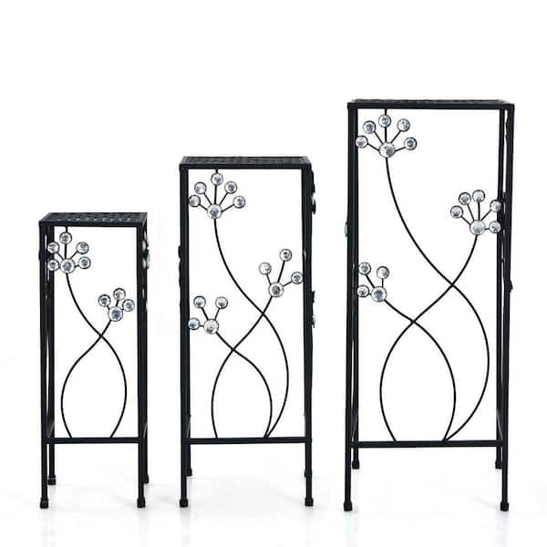 FORCLOVER 24 in. Tall Indoor/Outdoor 3-Pieces Black Steel Plant Stand