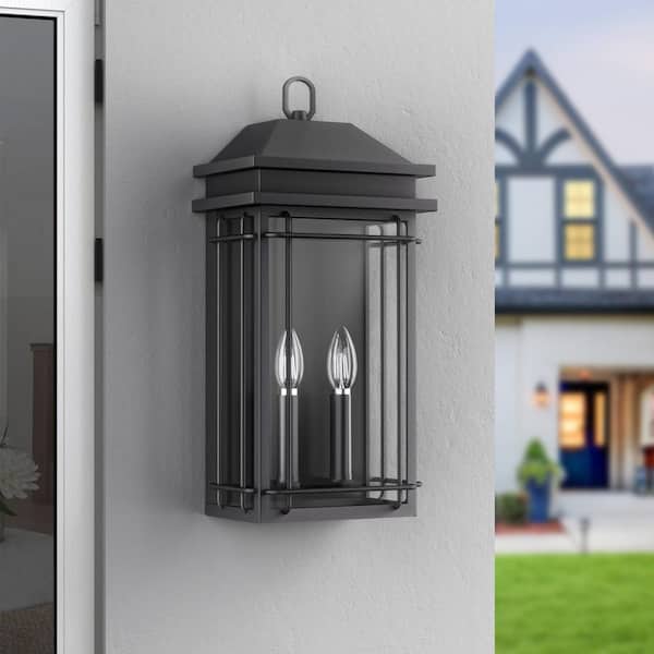 20 in. 2-Light Black Modern Dusk to Dawn Outdoor Metal Exterior Garage Front Porch Wall Lights Sconces Lighting Fixtures