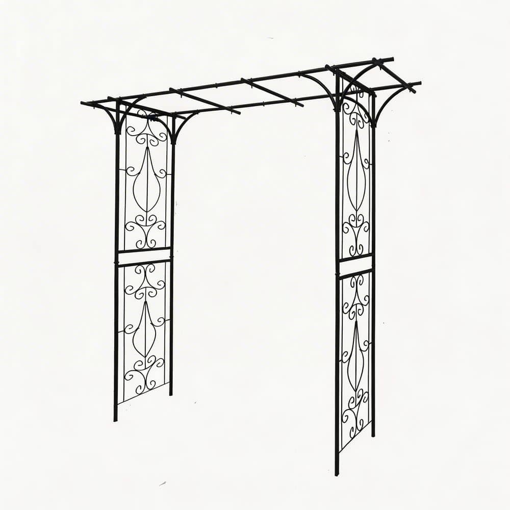 VAMOP 81 in. Black Powder-Coated Metal Garden Arch Trellis for Climbing ...