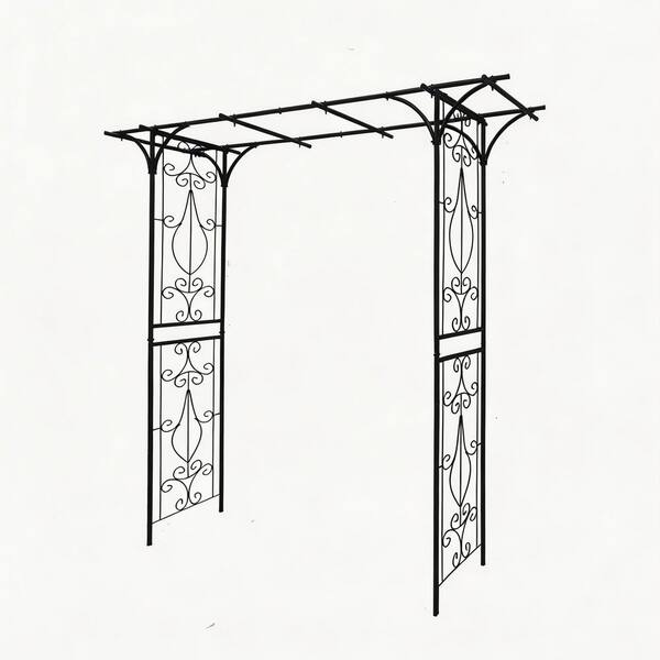 VAMOP 81 in. Black Powder-Coated Metal Garden Arch Trellis for Climbing ...