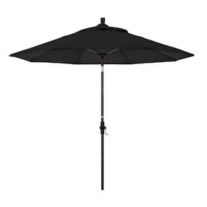 9 ft. Bronze Aluminum Market Patio Umbrella with Fiberglass Ribs Collar Tilt Crank Lift in Black Sunbrella