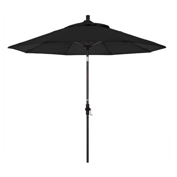 California Umbrella 9 ft. Bronze Aluminum Market Patio Umbrella with Fiberglass Ribs Collar Tilt Crank Lift in Black Sunbrella