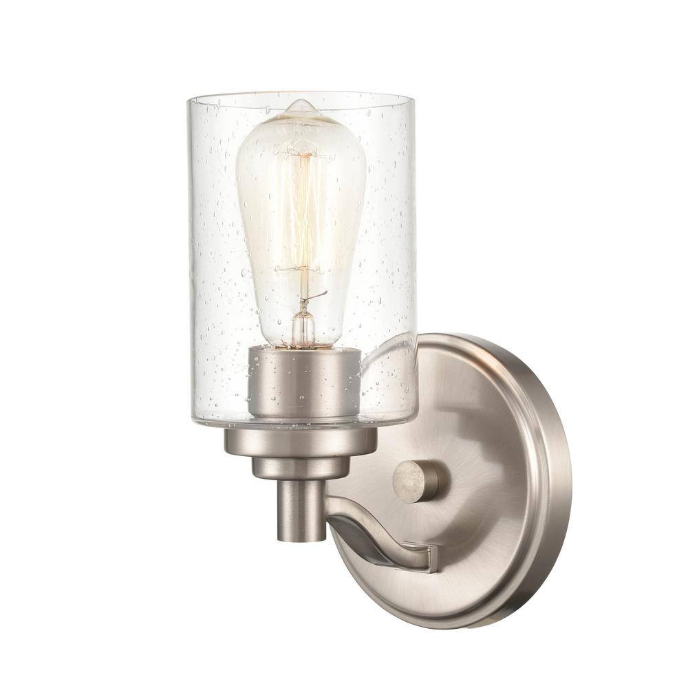 Satin Nickel Cylinder Wall Sconce with Glass Shade