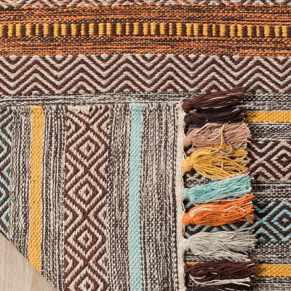Turquoise and Brown Handwoven Cotton Striped 8' x 10' Area Rug