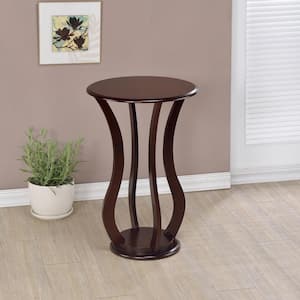 18 in. Cherry Round Wood Accent Table with Bottom Shelf