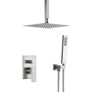 Hi-Q 1-Spray Patterns Pressure Balance Shower Faucets Set with 2.5 GPM 10 in. Ceiling Mount Dual Shower Heads in Nickel