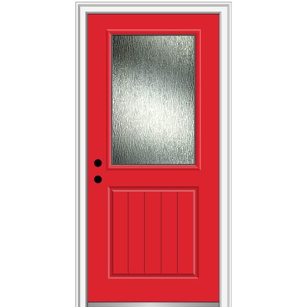 MMI Door 32 in. x 80 in. Right-Hand Inswing Rain Glass Red Saffron Fiberglass Prehung Front Door on 6-9/16 in. Frame