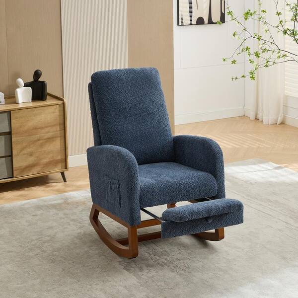 CSC DECOR INC Navy Blue Boucle Fabric Rocking Chair with