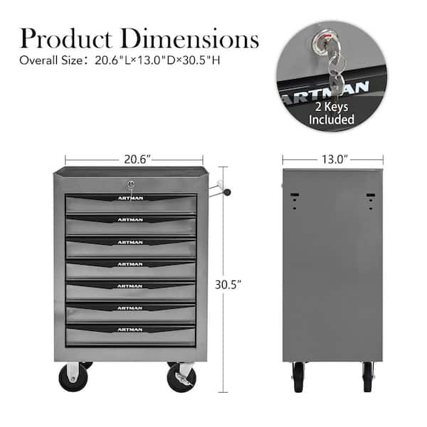 20 in. W x 13 in. D 7-Drawer Silver Steel Rolling Tool Cabinet