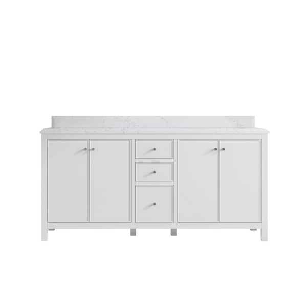 Willow Collections Chicago 72 in. Double Sink Freestanding White Bath Vanity with Empira White Qt. Top Unassembled