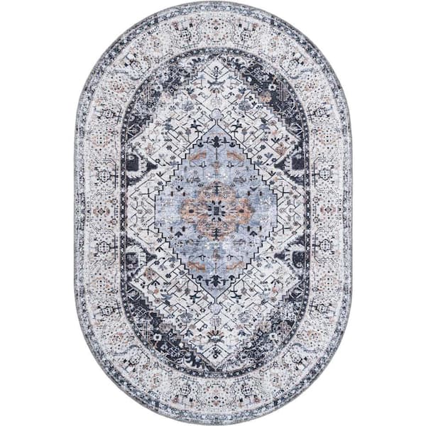 Unique Loom Yara Yash Linen Charcoal 6 ft. 1 in. x 9 ft. Area Rug