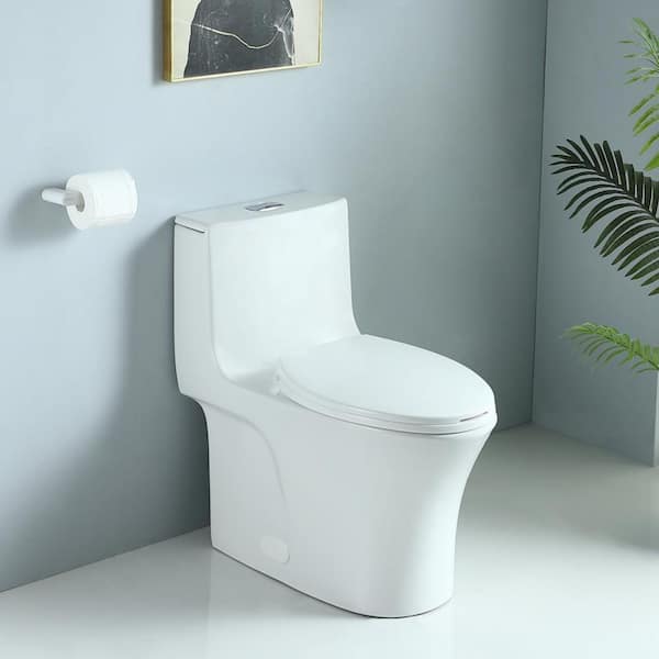 Zeafive 1-Piece 1.1/1.6 GPF Dual Flush Elongated Toilet in Glossy