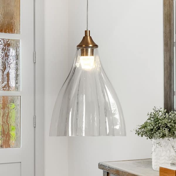LNC 7.5 in. 1-Light Integrated LED Mini Pendant Light Black and Brass Light with Hand-Blown Glass Shade for Kitchen Island