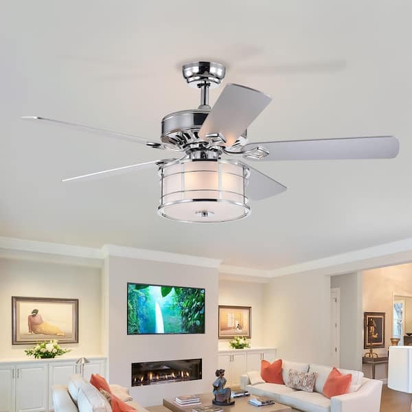 Keazile 52 in. Indoor Chrome Ceiling Fan with Lights, Remote Control and Reversible Motor for Living Room, Bedroom