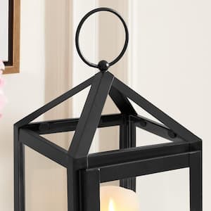Modern Black Metal Lantern Candle Holder - Hanging or Tabletop (Set of 2)