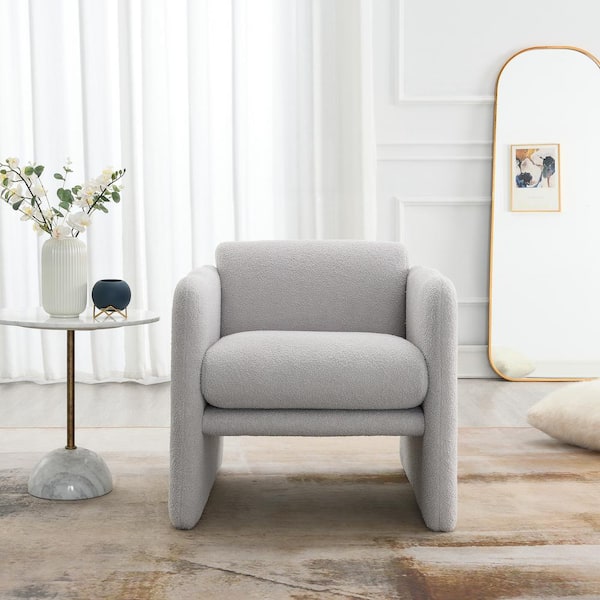 JUJABU Light Gray Plywood Arm Chair with Waved Arms for Primary Living Space