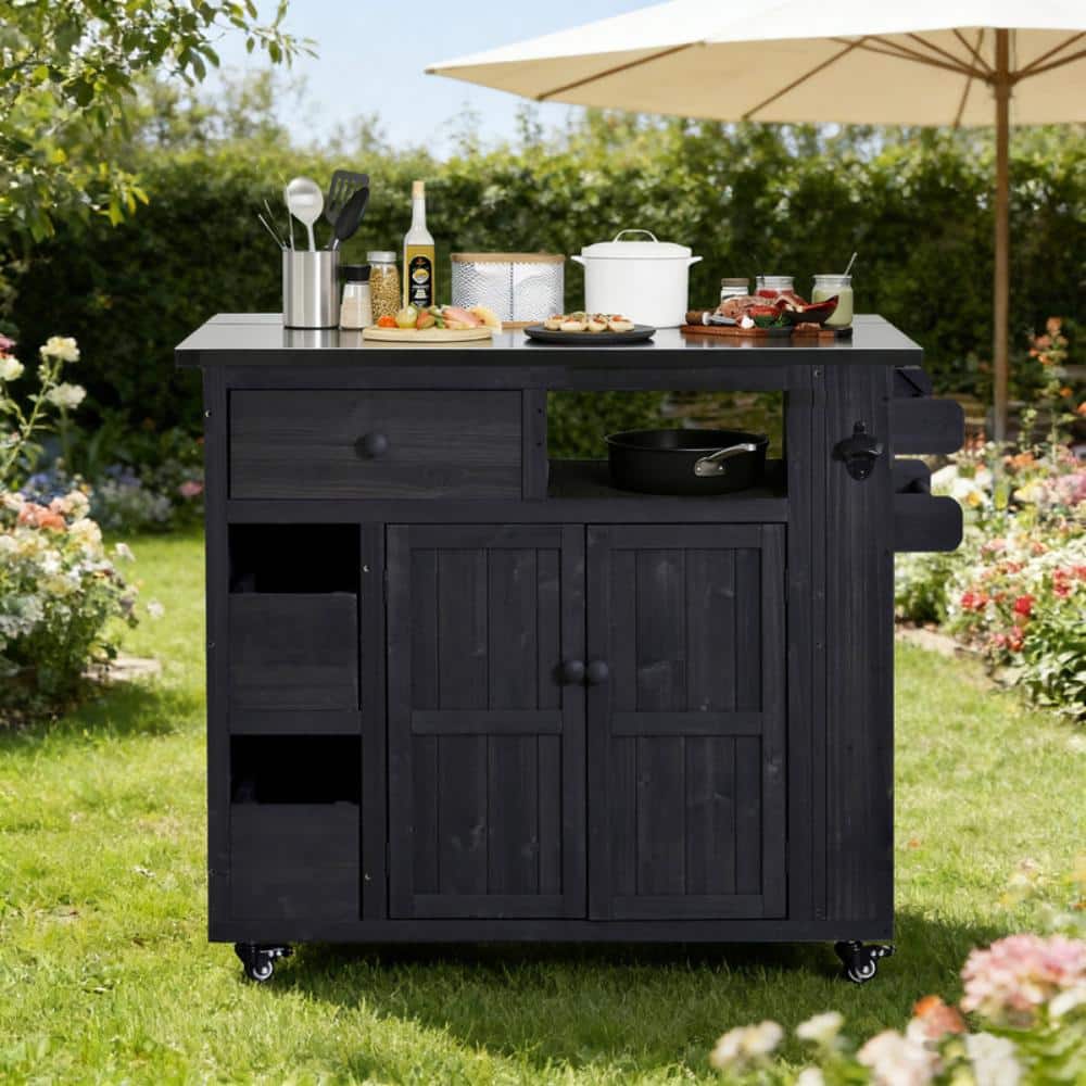 "Extendable 41.9"" Outdoor Kitchen Island with Stainless Steel Top, Kitchen Cart with Drawers, Storage Cabinet" price history on PriceWatchPro
