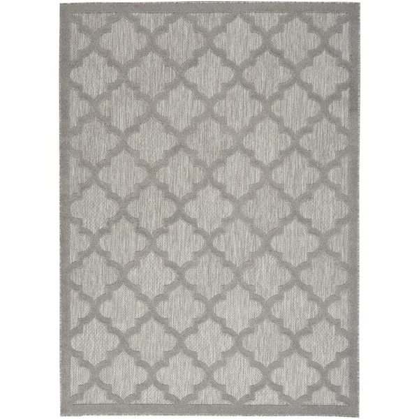 Nourison Easy Care Silver Grey 4 ft. x 6 ft. Geometric Contemporary Indoor Outdoor Area Rug