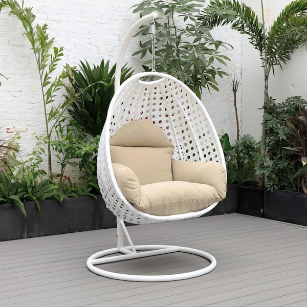 hanging white wicker chair