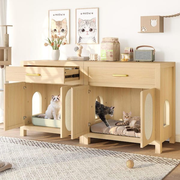 Nestfair Natural 34 in. H Storage Cabinet Hidden Cat Litter Box