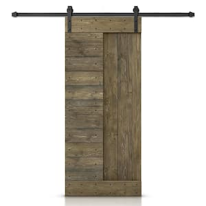 36 in. x 84 in. Aged Barrel Stained DIY Knotty Pine Wood Interior Sliding Barn Door with Hardware Kit