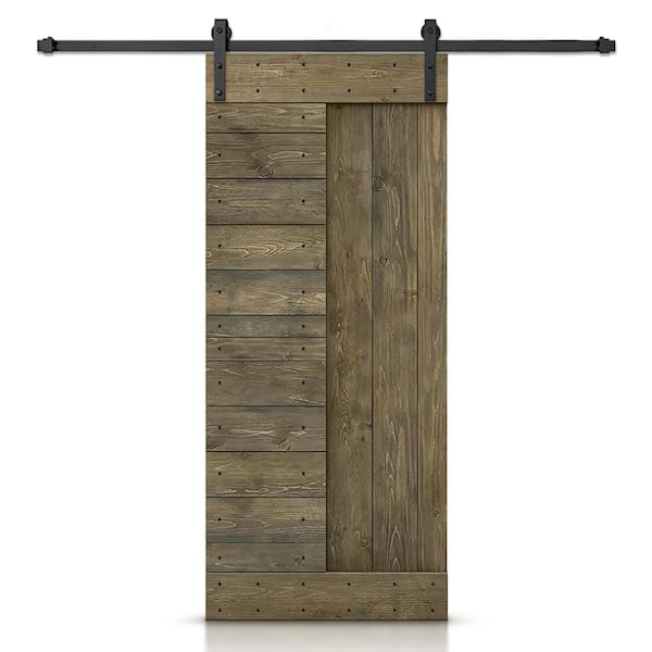 CALHOME 42 in. x 84 in. Aged Barrel Stained DIY Knotty Pine Wood Interior Sliding Barn Door with Hardware Kit