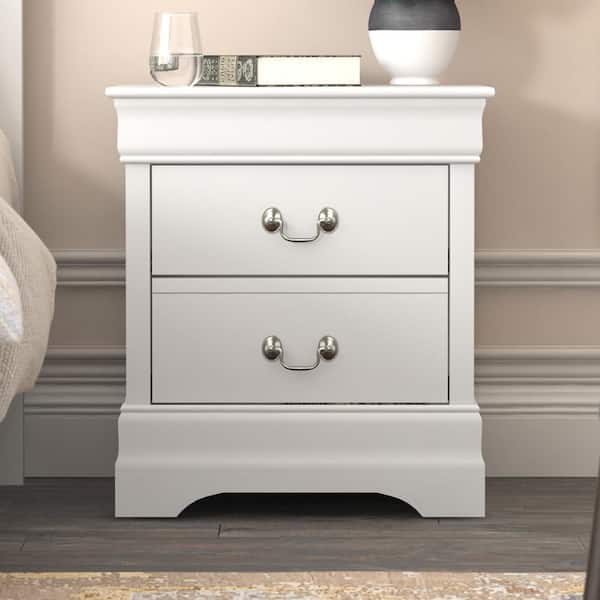 GALANO Louis Philippe 2-Drawer White Nightstand Sidetable Ultra