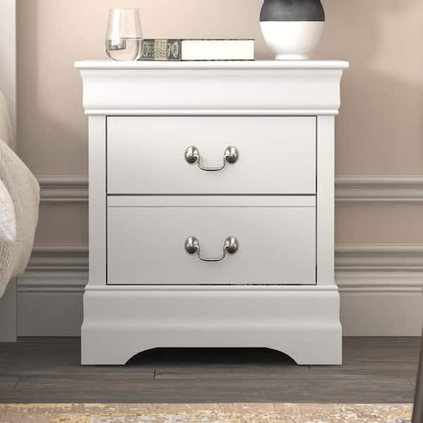 GALANO Louis Philippe 2 Drawer White Nightstand Sidetable Ultra