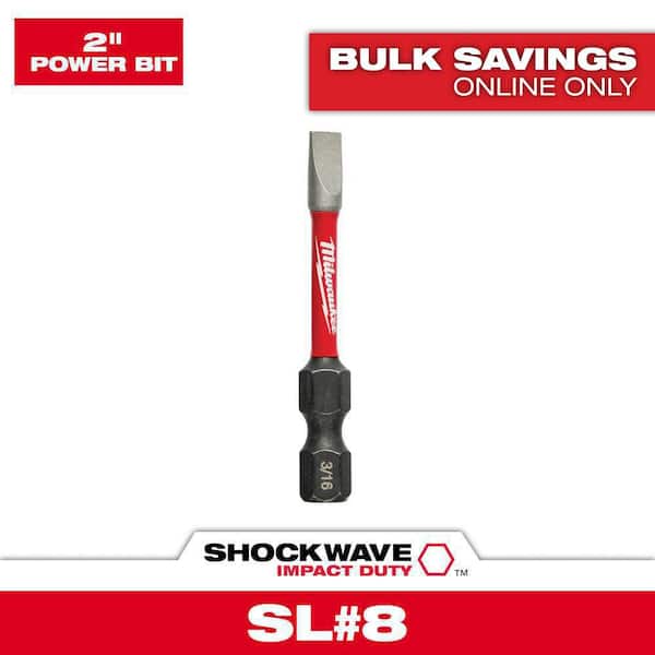 Milwaukee SHOCKWAVE Impact Duty 2 in. x 3/16 in. SL#8 Slotted Alloy Steel Screw Driver Bit (1-Pack)