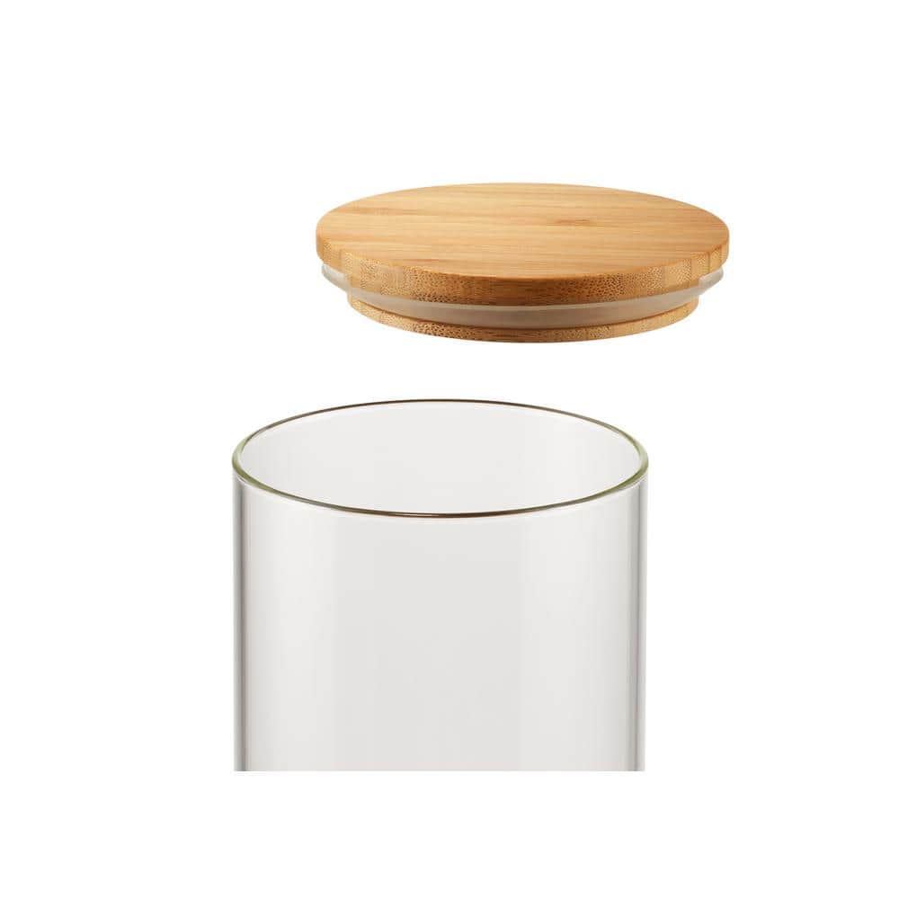 Clear Glass Cylinder Canisters with Bamboo Lids - Set of 3