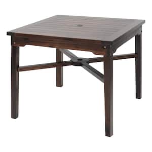 36 in. Patio Outdoor Dining Table Square Wood Table with Umbrella Hole, Carbonized