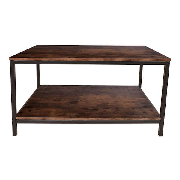 Ahokua 31.5 in. Red Brown Rectangle Wood Coffee Table with Metal Frame