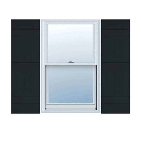 Ekena Millwork 14 in. x 77 in. Lifetime Vinyl Custom Four Board Joined Board and Batten Shutters Pair Black