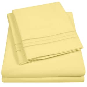 1800 Series 4-Piece Pale Yellow Solid Color Microfiber RV Short Queen Sheet Set