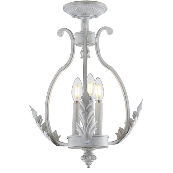 Austen Antique White 12.2 in. Metal LED Semi-Flushmount