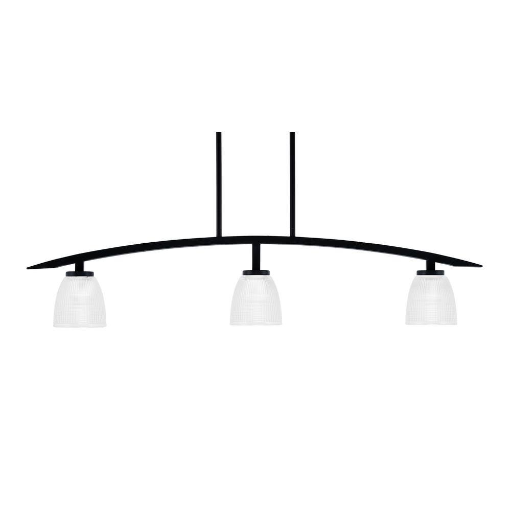 Siena 41 in. 3-Light Matte Black Chandelier with 5 in. Clear Ribbed Glass S