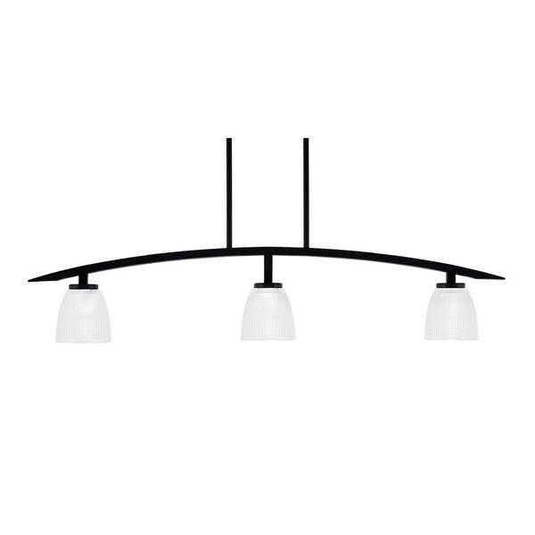 Unbranded Siena 41 in. 3-Light Matte Black Chandelier with 5 in. Clear Ribbed Glass Shades No Bulbs Included