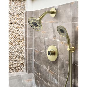 Smart Temp Grain 2-Spray Dual Wall Mount 5 in. Fixed and Handheld Shower Head 1.8 GPM in Brushed Gold Valve Included