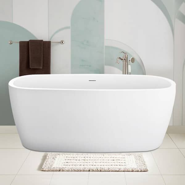 Mokleba 59 in. Acrylic Freestanding Flatbottom Soaking Tub Non-Whirlpool Bathtub in White