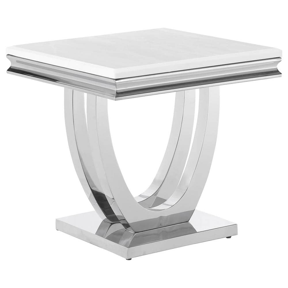White and Chrome Rectangular Modern End Table