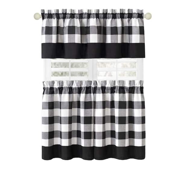 ACHIM Hunter 57 in.W x 24 in. L Polyester/Cotton Light Filtering Window Rod Pocket Tier and Valance Set In Black