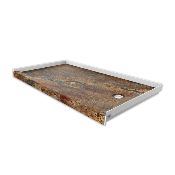 FlexStone 32 in. x 60 in. Single Threshold Shower Base with Right Hand Drain in Crema Bordeaux