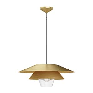 Tetsu 20 in. 1 Light 60-Watt Brushed Gold/Clear Glass Pendant Light