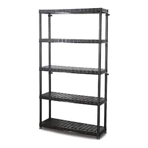 Optimo 5-Shelf Shelving Unit Black Plastic Storage Shelves, 16 in. W x 73 in. H x 33.46 in. D