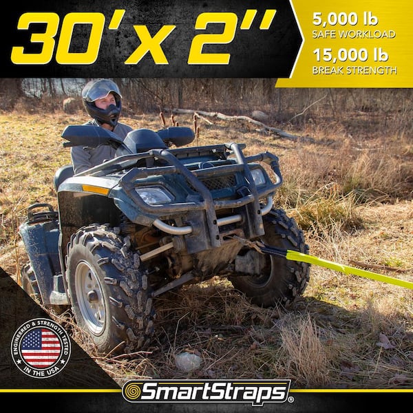 30 ft. 5,000 lb. Working Load Limit Yellow Recovery Tow Rope Strap with Loop Ends