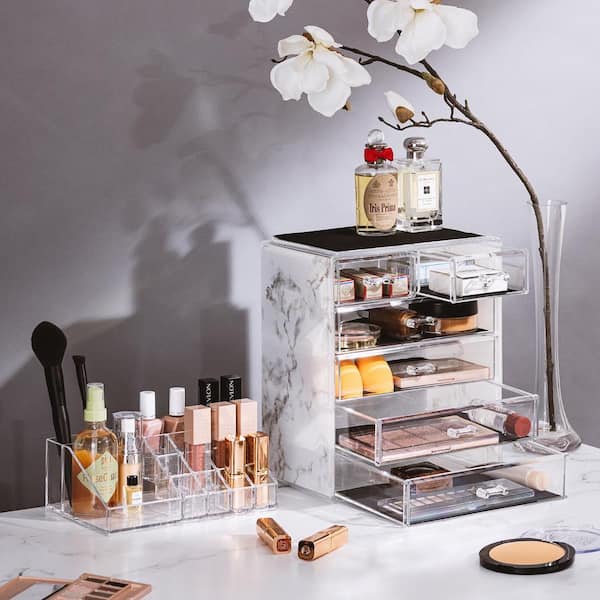 Acrylic Makeup Organizer with 7 Drawers & 16 Slots Jewelry Cosmetics Storage  Box 