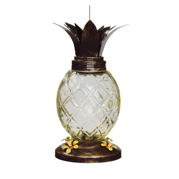 Unbranded Glass Pineapple Hummingbird Feeder with Metal Top and Base Cover