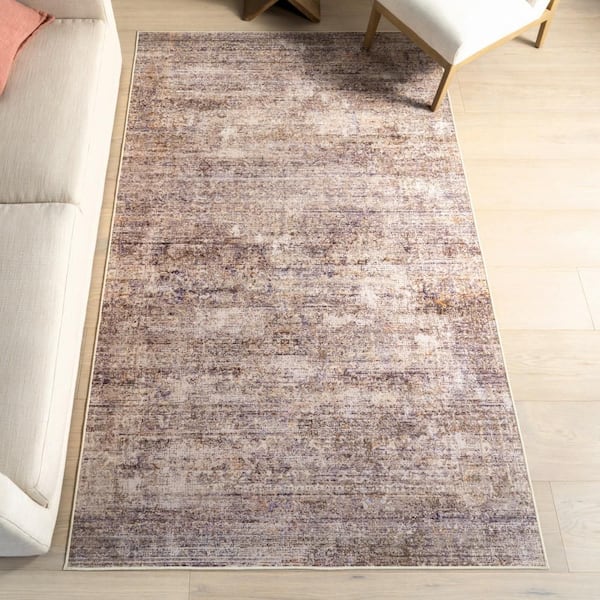 Tamera Abstract Washable Taupe 9 ft. x 12 ft. Indoor Area Rug