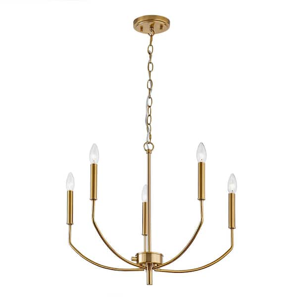 5 Light Aged Brass Finish Chandelier