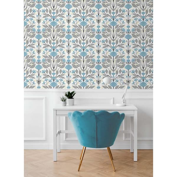 NextWall Blue Patina and Wheat Folk Floral Vinyl Peel and Stick Wallpaper  Roll 30.75 sq. ft. NW47104 - The Home Depot